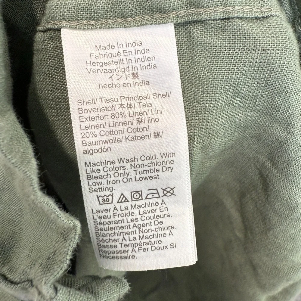 Banana Republic Linen‎ Button Down Shirt Mens 2XL Slim Fit Pocket Dark Green